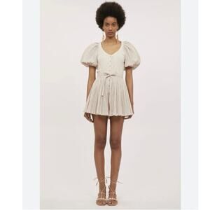 Ulla Johnson Cream Pleated Puff-Sleeve Romper
